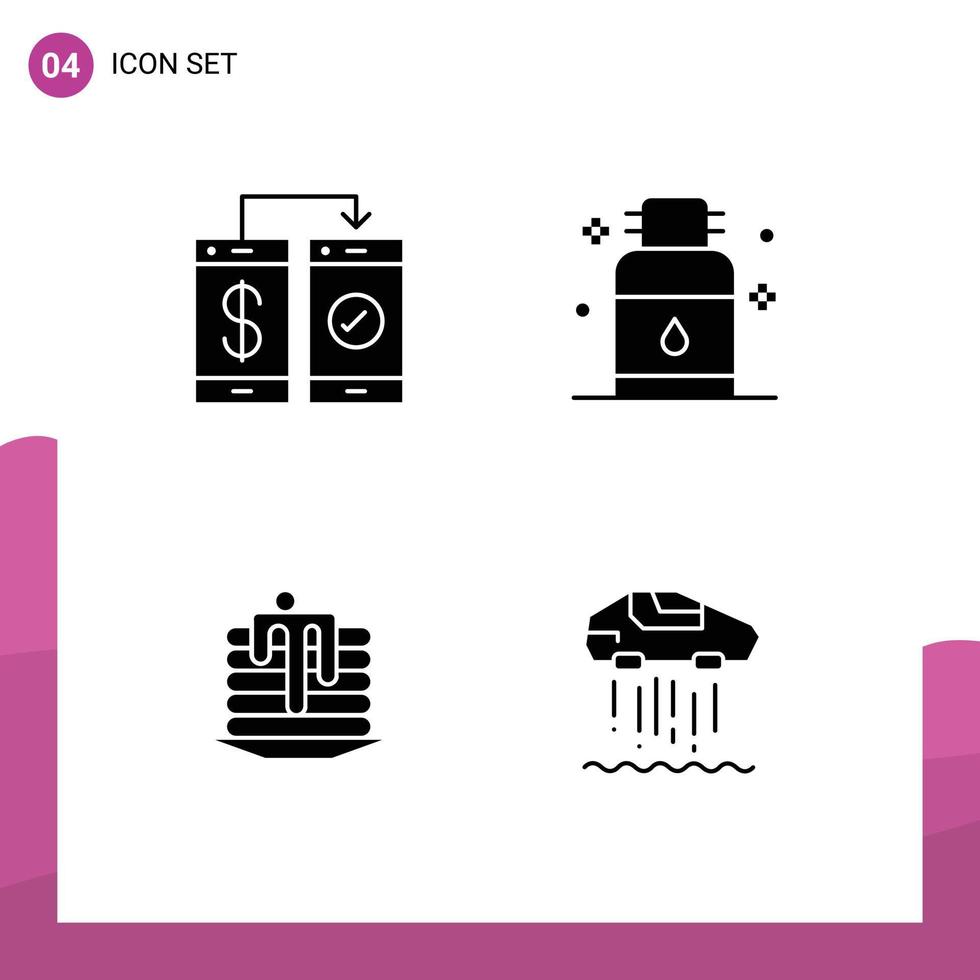 Mobile Interface Solid Glyph Set of 4 Pictograms of banking spa payment jar wedding Editable Vector Design Elements