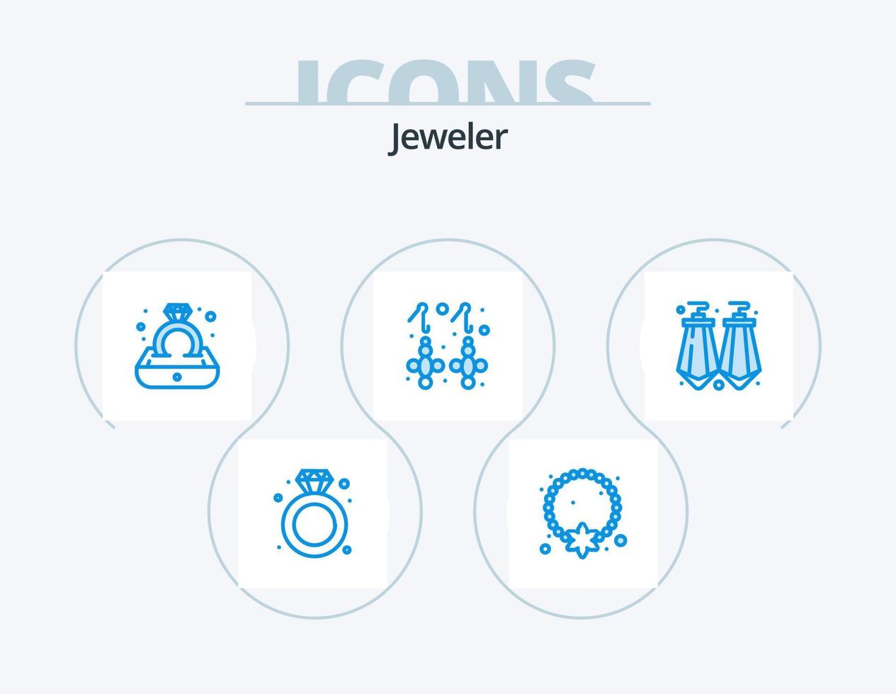 Jewellery Blue Icon Pack 5 Icon Design. earrings. gemstone. pendant. fashion. gift vector