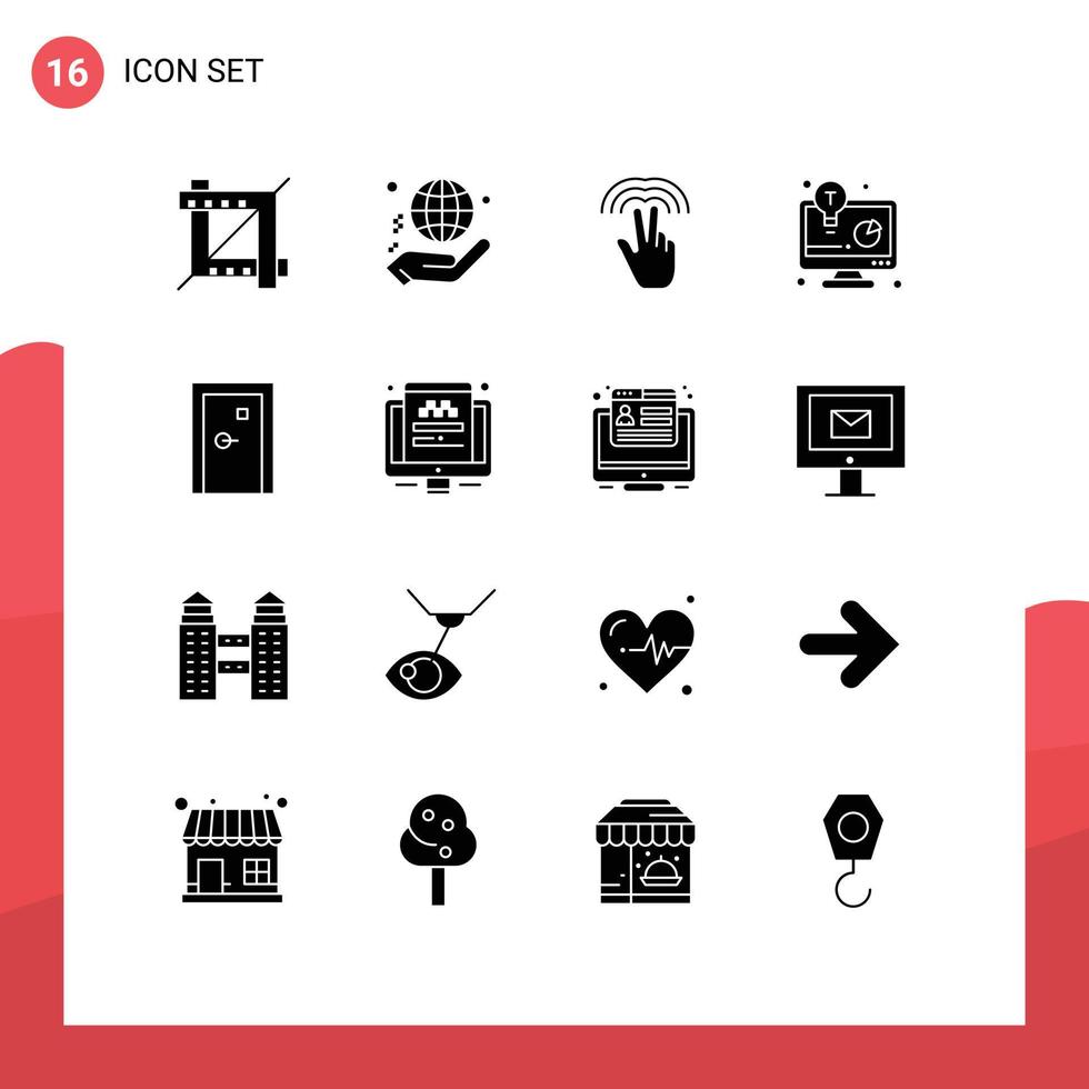 16 Universal Solid Glyph Signs Symbols of buildings business solution double business report business development Editable Vector Design Elements