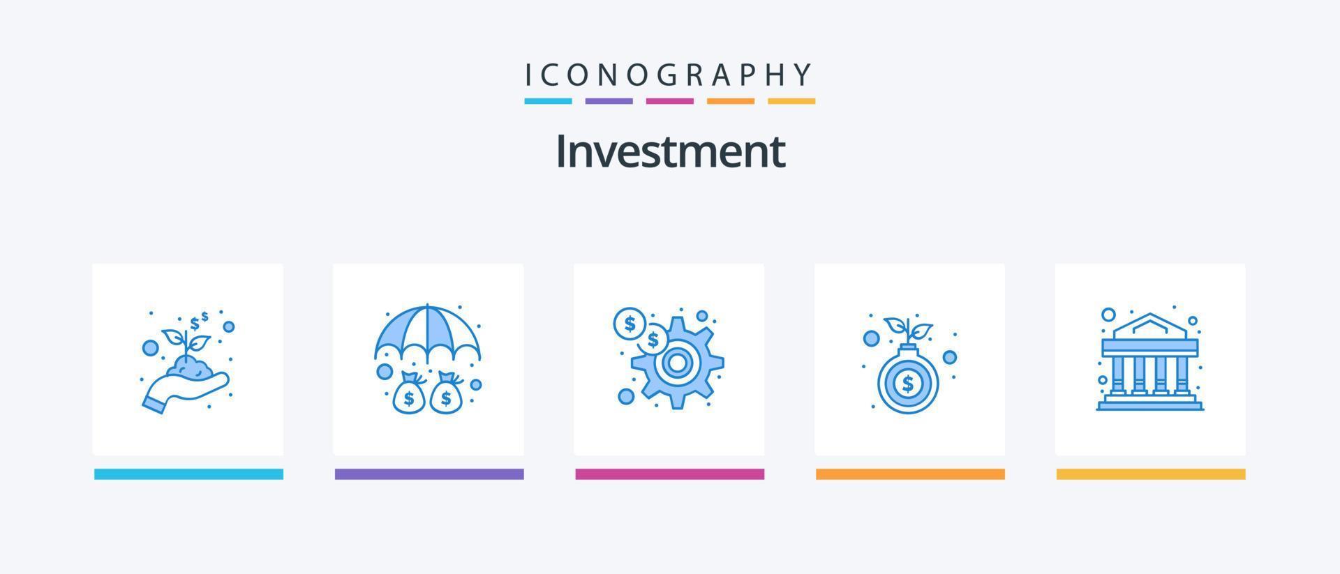 Investment Blue 5 Icon Pack Including investment. bank. finance. growth. hand. Creative Icons Design vector