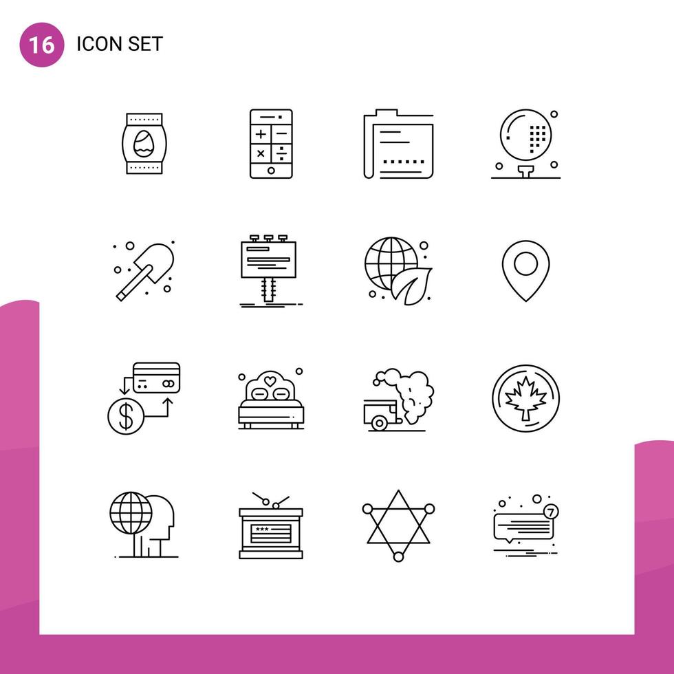 Universal Icon Symbols Group of 16 Modern Outlines of golf ball archive athletics file Editable Vector Design Elements