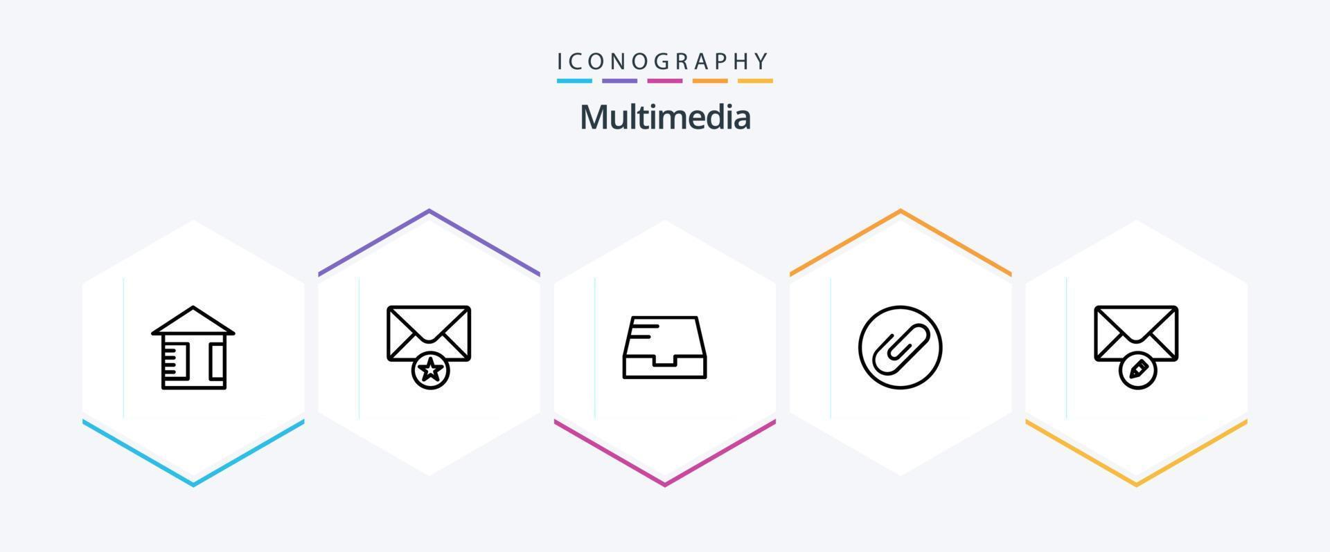 Multimedia 25 Line icon pack including . . mailbox. write. mail vector
