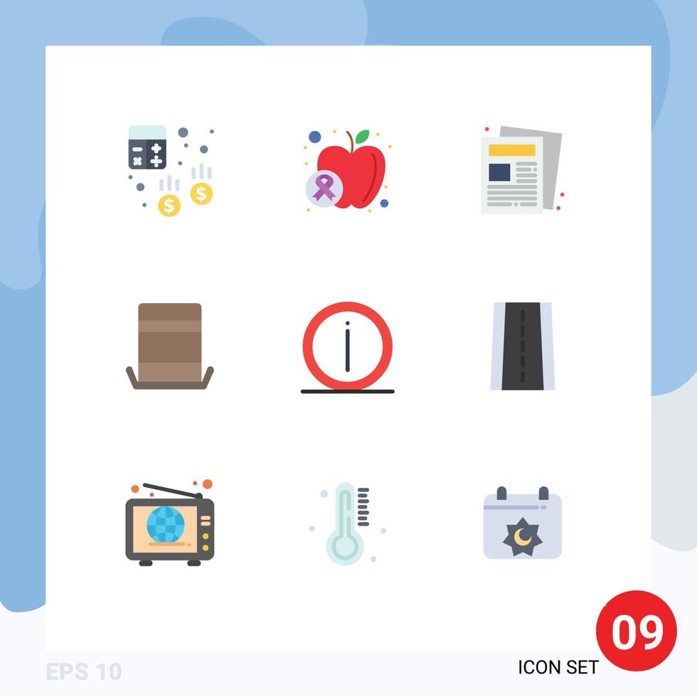 Mobile Interface Flat Color Set of 9 Pictograms of details top food hat routine Editable Vector Design Elements