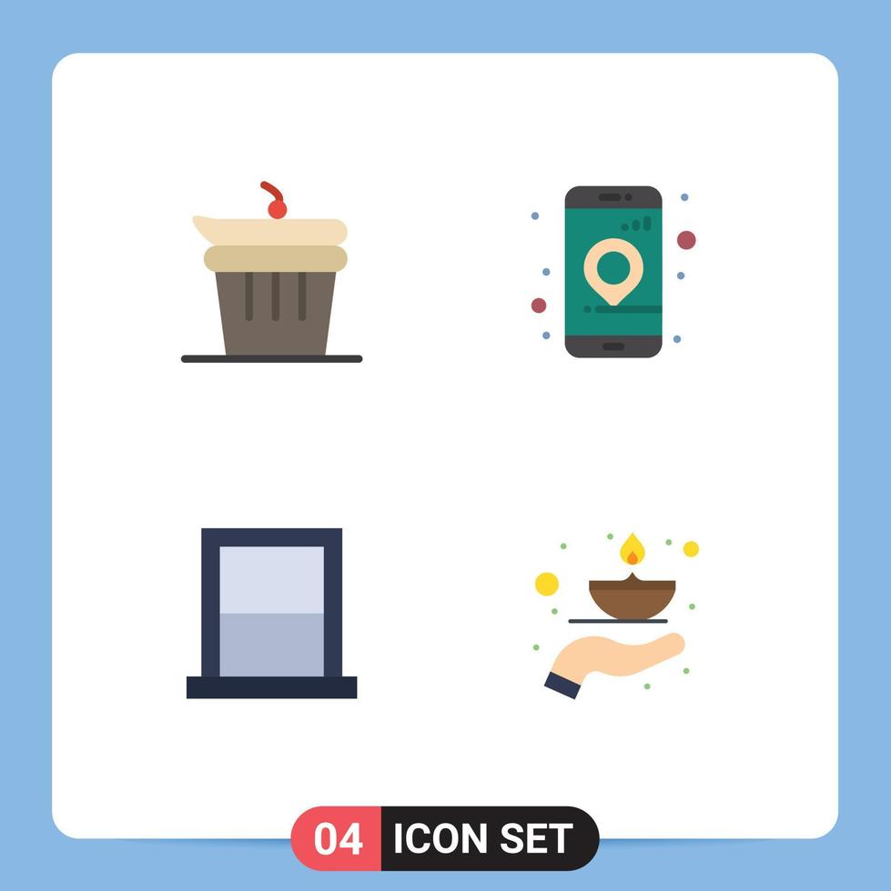 Universal Icon Symbols Group of 4 Modern Flat Icons of and bedroom kitchen location home Editable Vector Design Elements