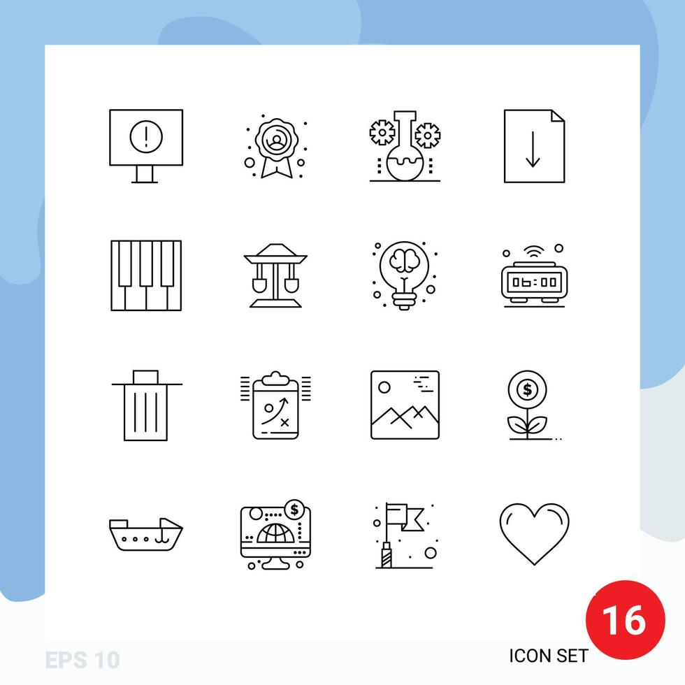 Pack of 16 creative Outlines of piano keyboard lab management audio download Editable Vector Design Elements