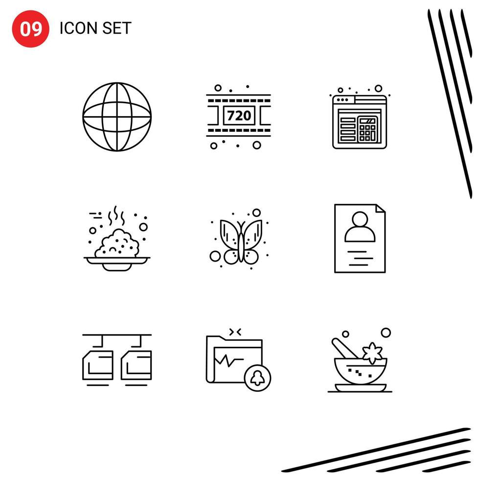 Pack of 9 creative Outlines of bug thanks day browser porridge cafe Editable Vector Design Elements