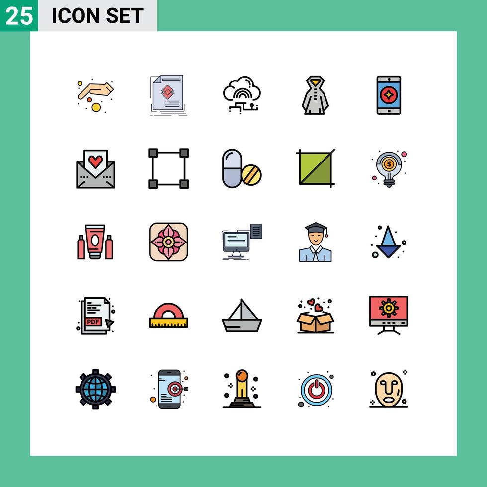 25 Universal Filled line Flat Color Signs Symbols of rainy clothing magazine data link Editable Vector Design Elements