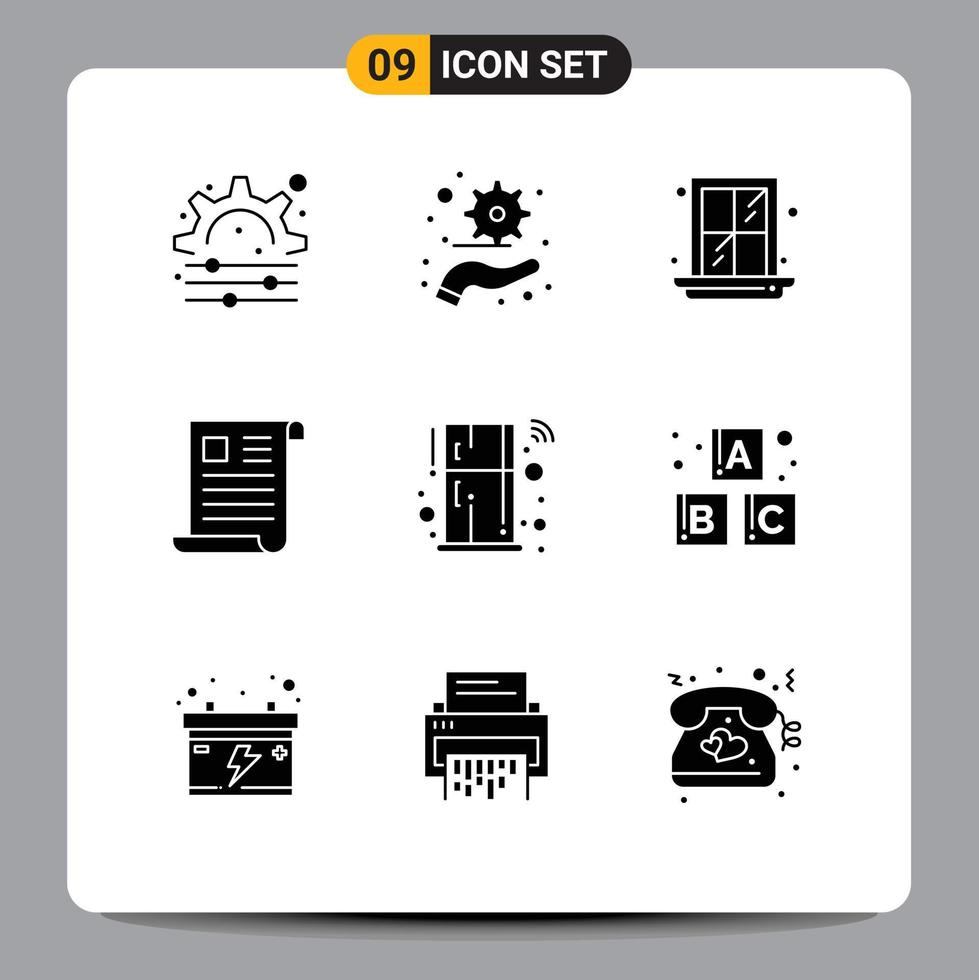 9 Thematic Vector Solid Glyphs and Editable Symbols of smart home home fridge office Editable Vector Design Elements