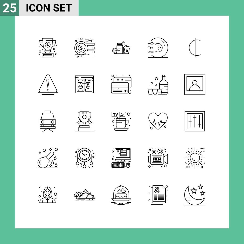 25 Thematic Vector Lines and Editable Symbols of health fitness money sperm items Editable Vector Design Elements