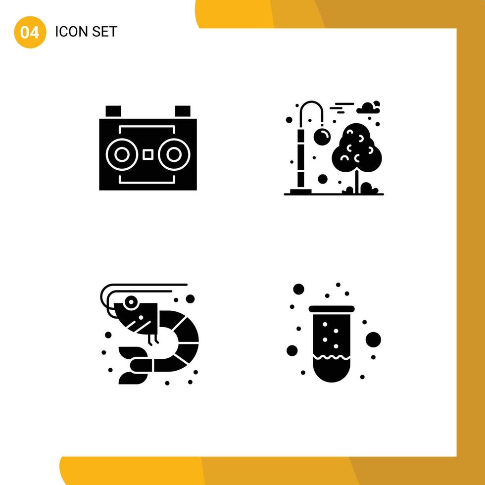 Group of 4 Solid Glyphs Signs and Symbols for audio recording fish digital recording city sea Editable Vector Design Elements