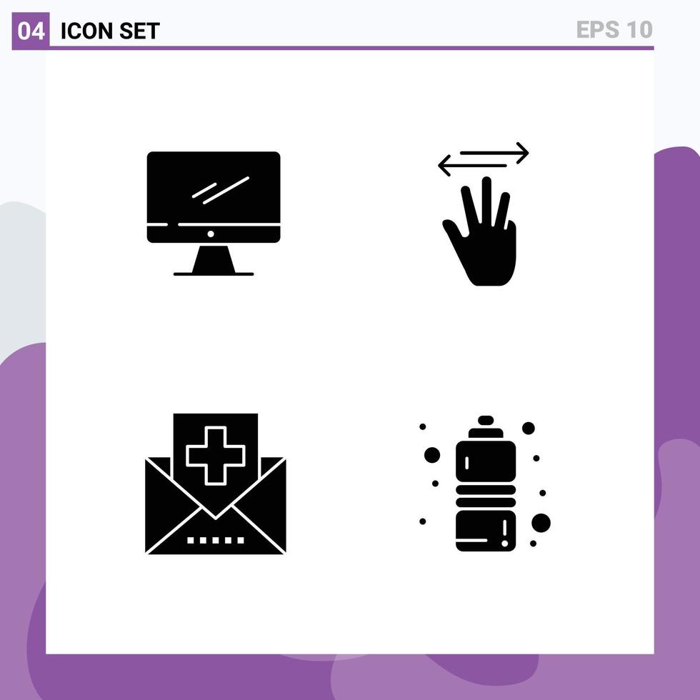 Pack of 4 Modern Solid Glyphs Signs and Symbols for Web Print Media such as computer right imac hand cursor fitness Editable Vector Design Elements