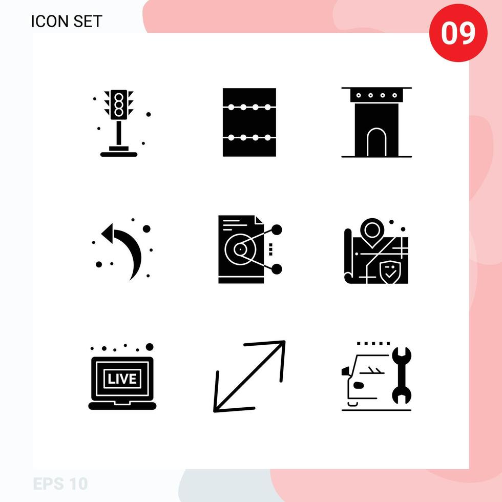 Mobile Interface Solid Glyph Set of 9 Pictograms of work share column file back Editable Vector Design Elements
