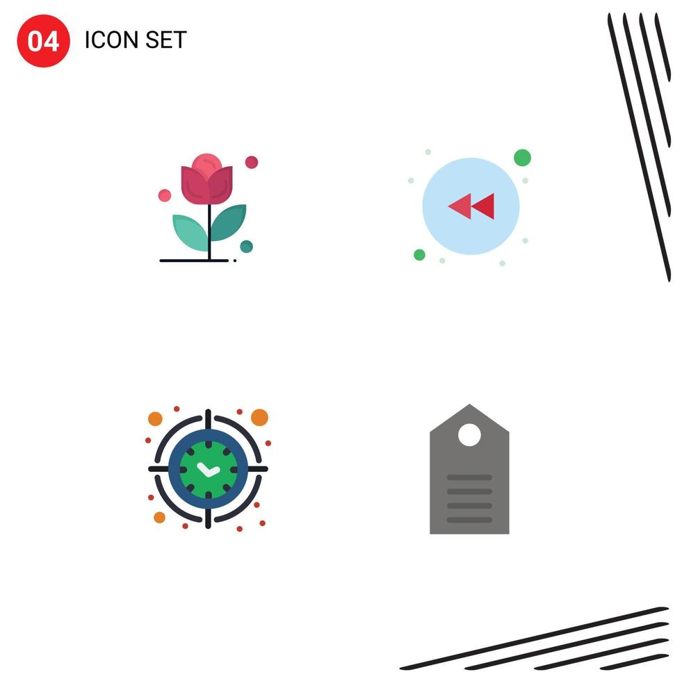 4 4 universal plano íconos conjunto para web y móvil aplicaciones flor hora flecha reloj ropa editable vector diseño elementos