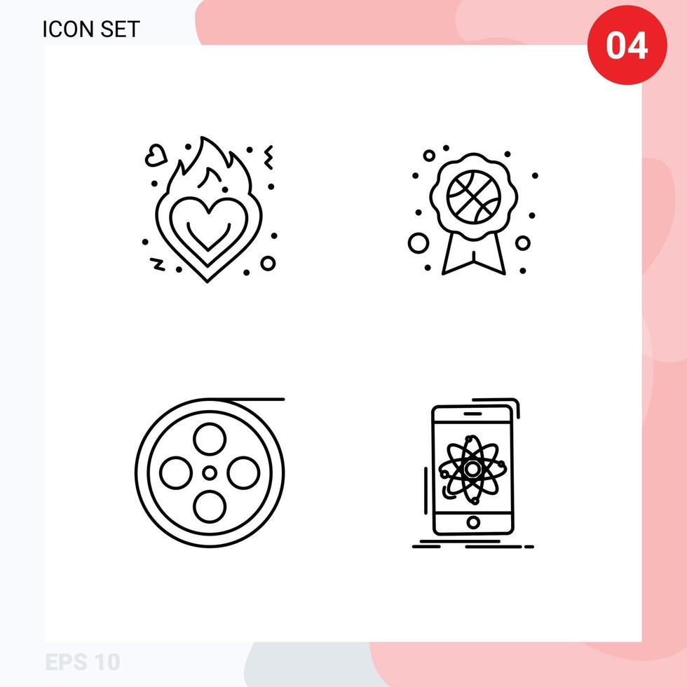 4 User Interface Line Pack of modern Signs and Symbols of fire roll romance recognition badge data Editable Vector Design Elements