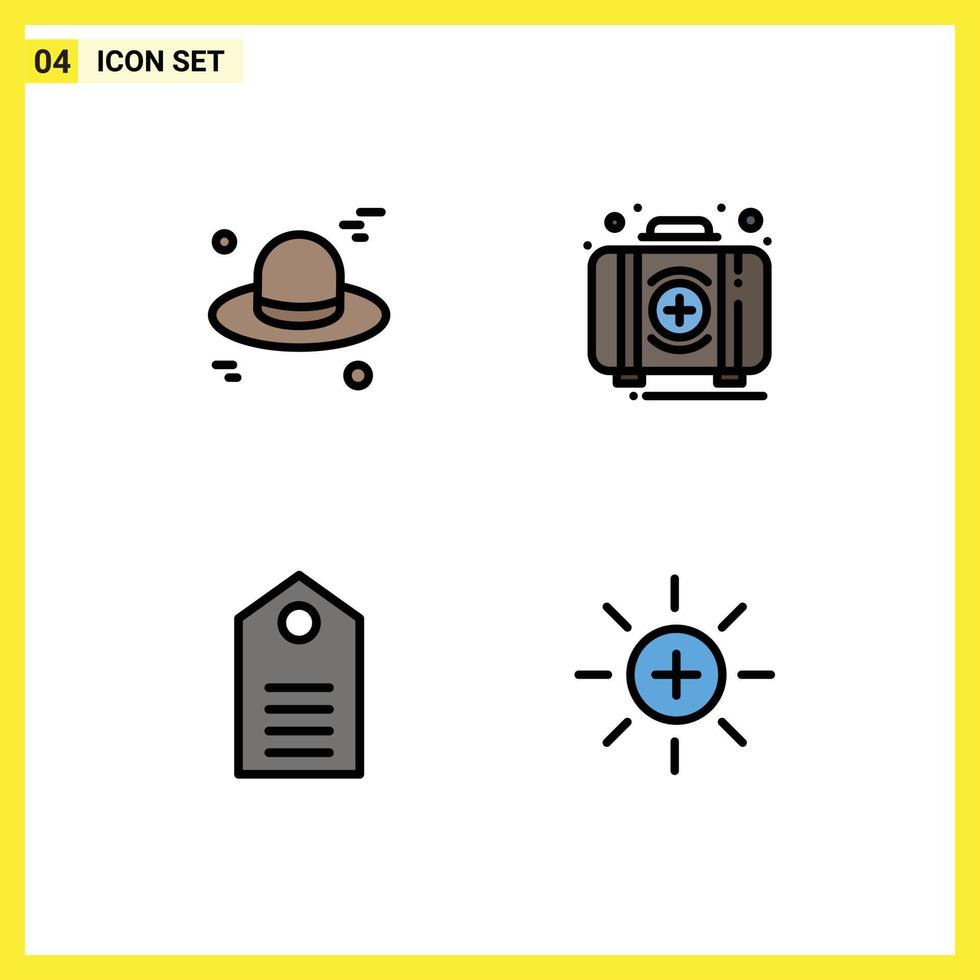 4 Creative Icons Modern Signs and Symbols of hat clothing aid kit label Editable Vector Design Elements