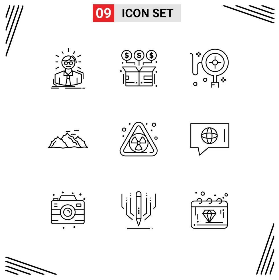 User Interface Pack of 9 Basic Outlines of birds hill money landscape online Editable Vector Design Elements