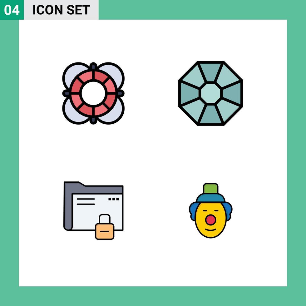 User Interface Pack of 4 Basic Filledline Flat Colors of essentials folder outline jewel protection Editable Vector Design Elements