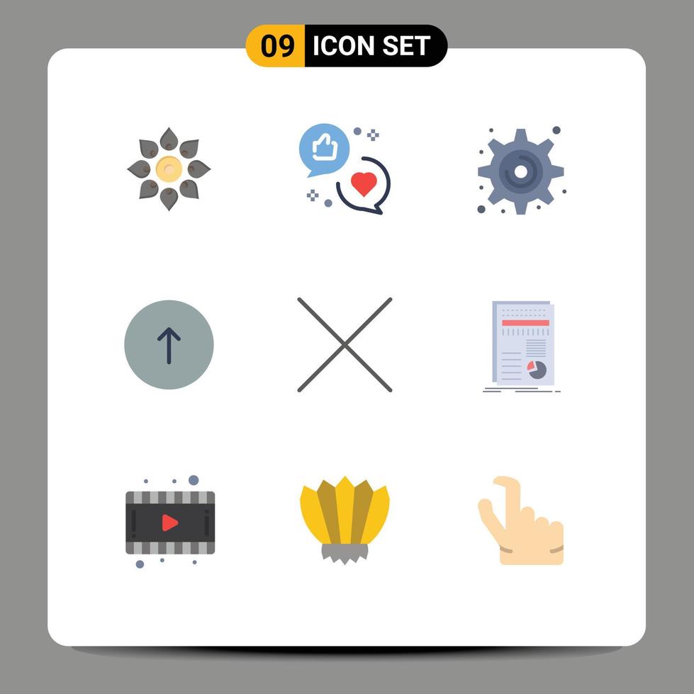 Set of 9 Commercial Flat Colors pack for up browser like arrow gear Editable Vector Design Elements