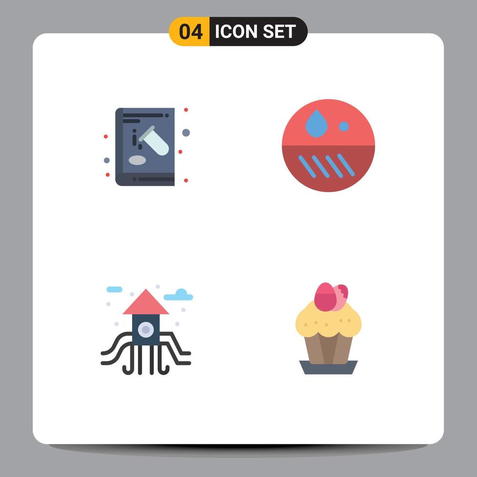 Group of 4 Flat Icons Signs and Symbols for book city education dermatology play ground Editable Vector Design Elements