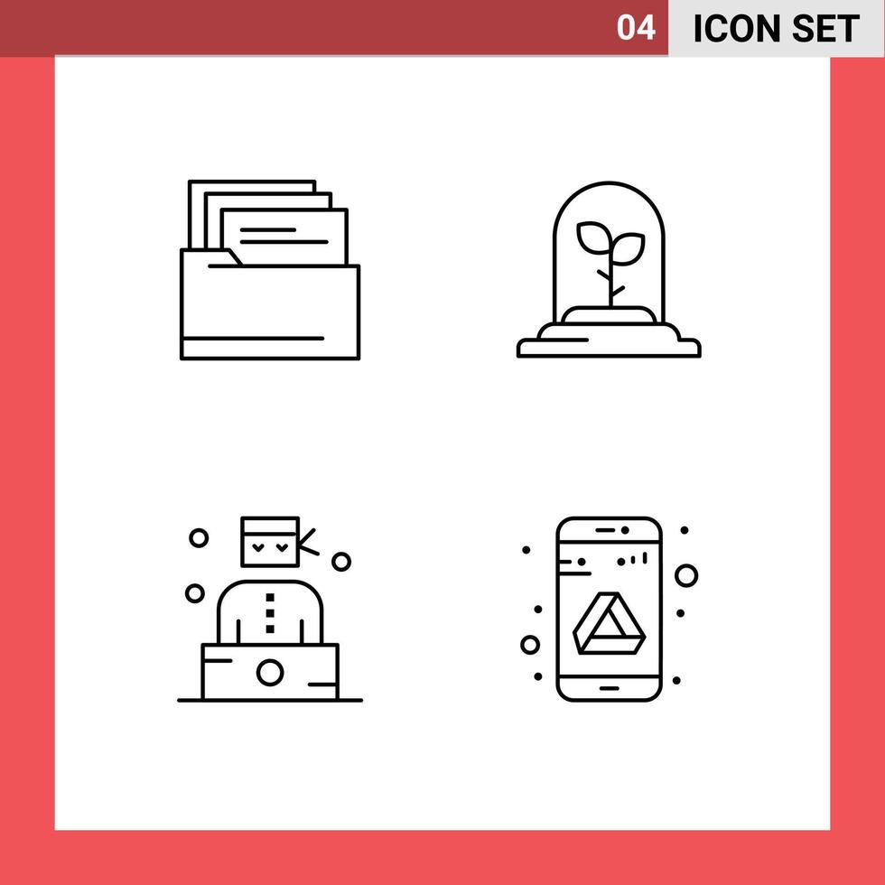 4 Thematic Vector Filledline Flat Colors and Editable Symbols of folder thief technology bandit drive Editable Vector Design Elements