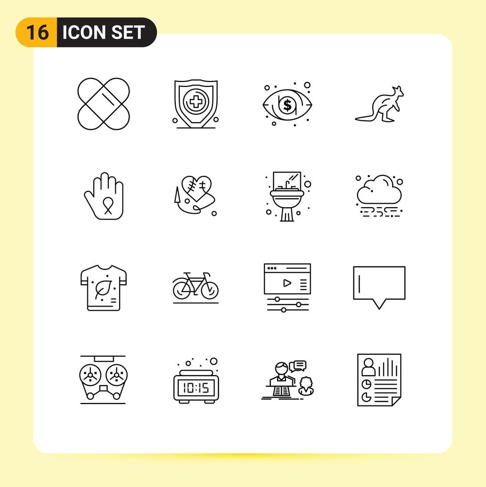 moderno conjunto de dieciséis contornos y símbolos tal como conciencia mano anómalo detener canguro editable vector diseño elementos