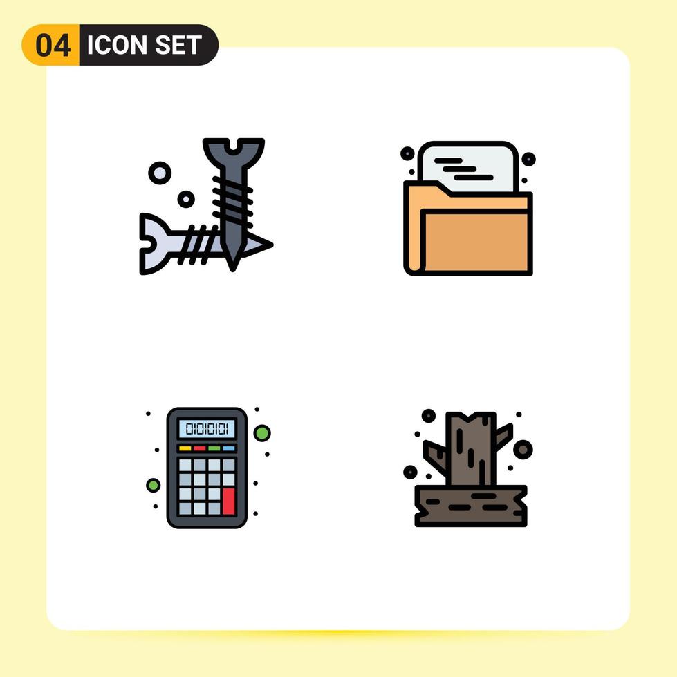4 Creative Icons Modern Signs and Symbols of screw calculator screws folder education Editable Vector Design Elements