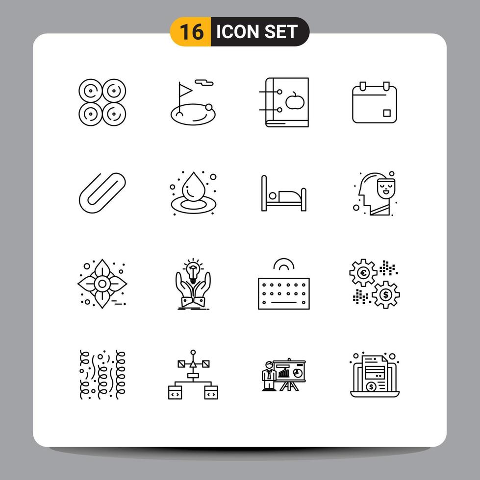 User Interface Pack of 16 Basic Outlines of date film sport cinema knowledge Editable Vector Design Elements