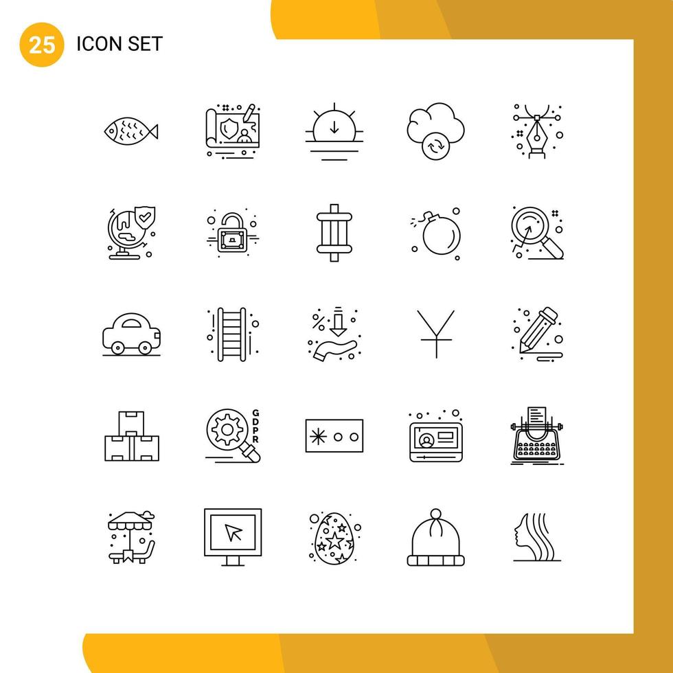 25 Thematic Vector Lines and Editable Symbols of world illustration sun design data Editable Vector Design Elements