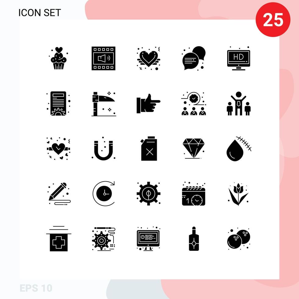 Mobile Interface Solid Glyph Set of 25 Pictograms of hd conversation speaker communication like Editable Vector Design Elements