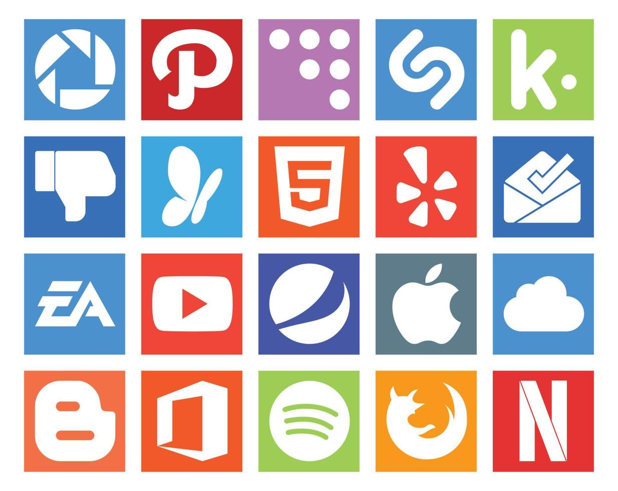 20 Social Media Icon Pack Including icloud pepsi yelp video sports vector
