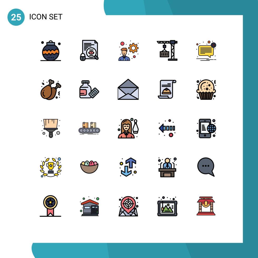 Pack of 25 creative Filled line Flat Colors of error shipping surveillance delivery cargo Editable Vector Design Elements