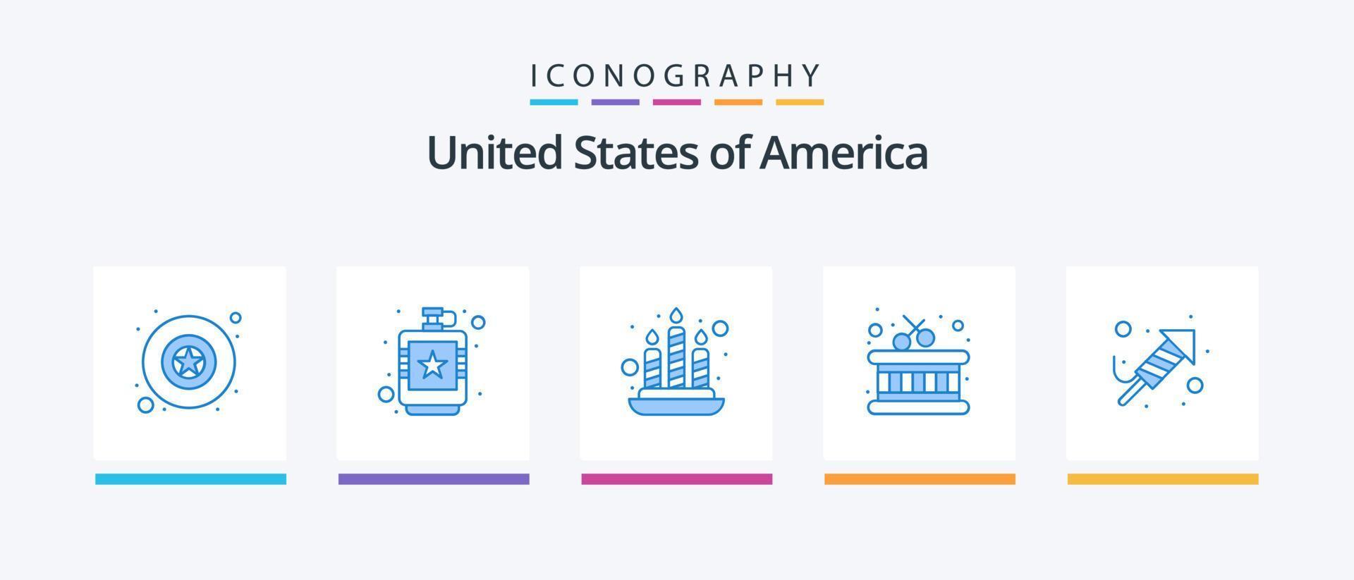 Usa Blue 5 Icon Pack Including day. religion. candle. fire work. instrument. Creative Icons Design vector