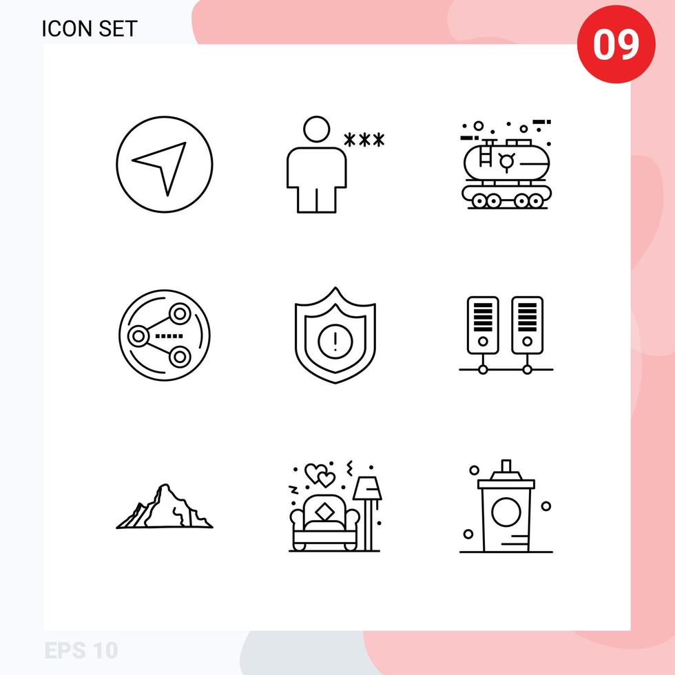 User Interface Pack of 9 Basic Outlines of guard social eco sharing power Editable Vector Design Elements