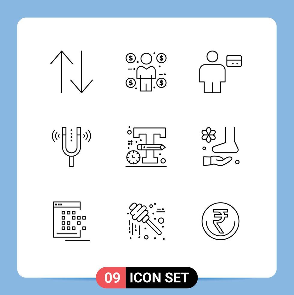 Modern Set of 9 Outlines Pictograph of design pitch body kamerton concert Editable Vector Design Elements