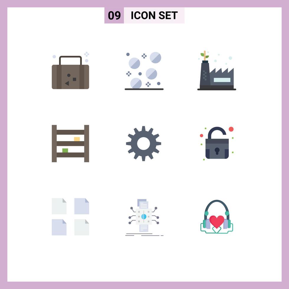 Group of 9 Modern Flat Colors Set for gear kitchen eco manufacturing interior cupboard Editable Vector Design Elements