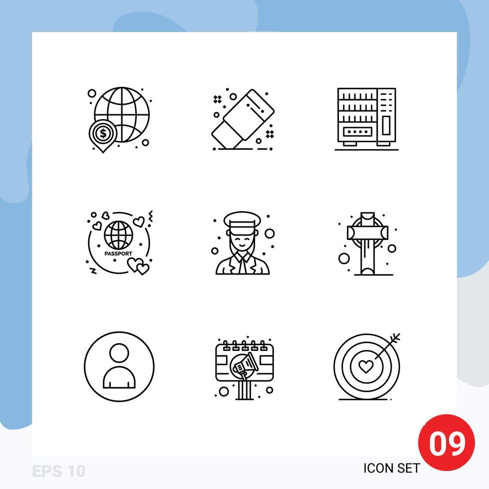 Set of 9 Commercial Outlines pack for female ticket tool passport drawer Editable Vector Design Elements