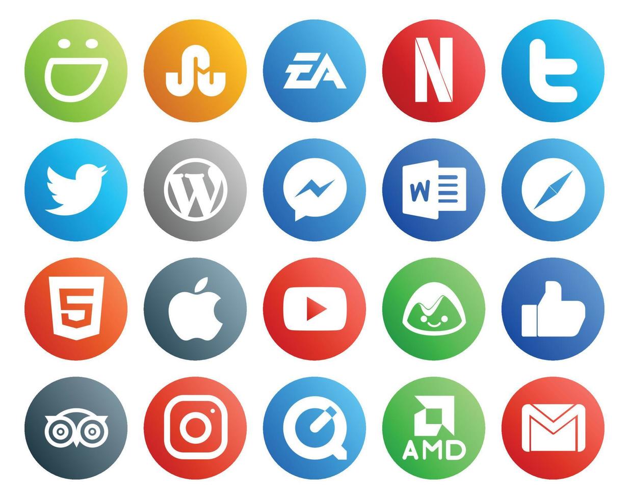 20 Social Media Icon Pack Including video apple wordpress html safari vector