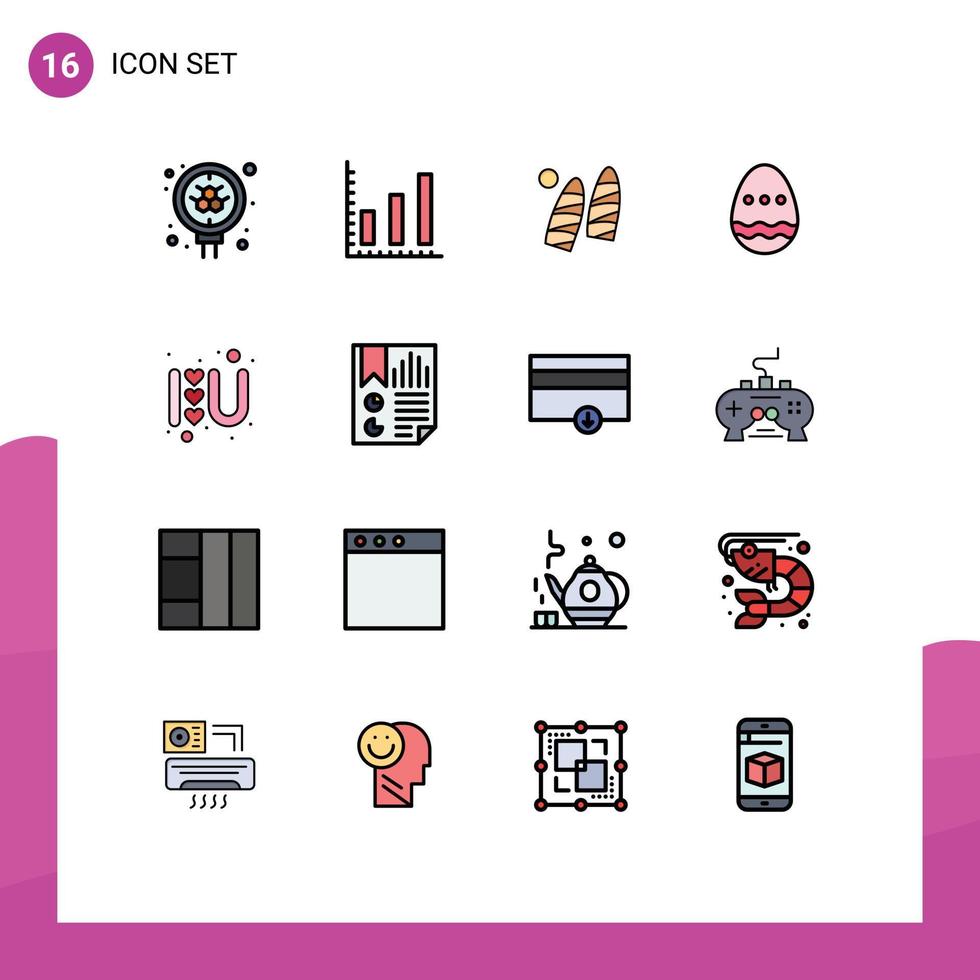Universal Icon Symbols Group of 16 Modern Flat Color Filled Lines of love logo heart surfing egg easter Editable Creative Vector Design Elements