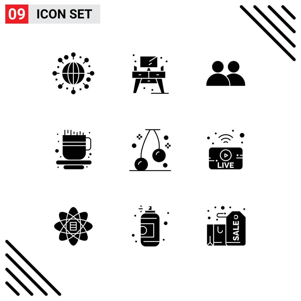valores vector icono paquete de 9 9 línea señales y símbolos para utube comida contacto Cereza taza editable vector diseño elementos