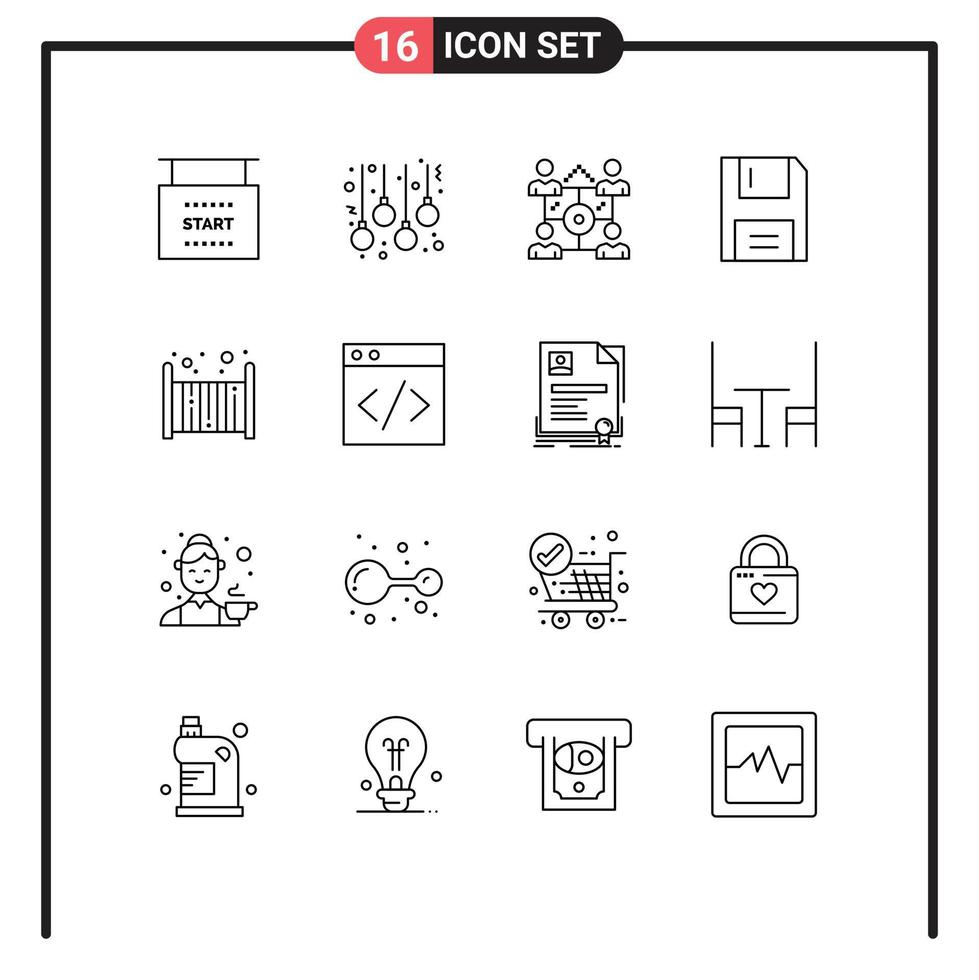 Modern Set of 16 Outlines Pictograph of bed floppy business electronics devices Editable Vector Design Elements