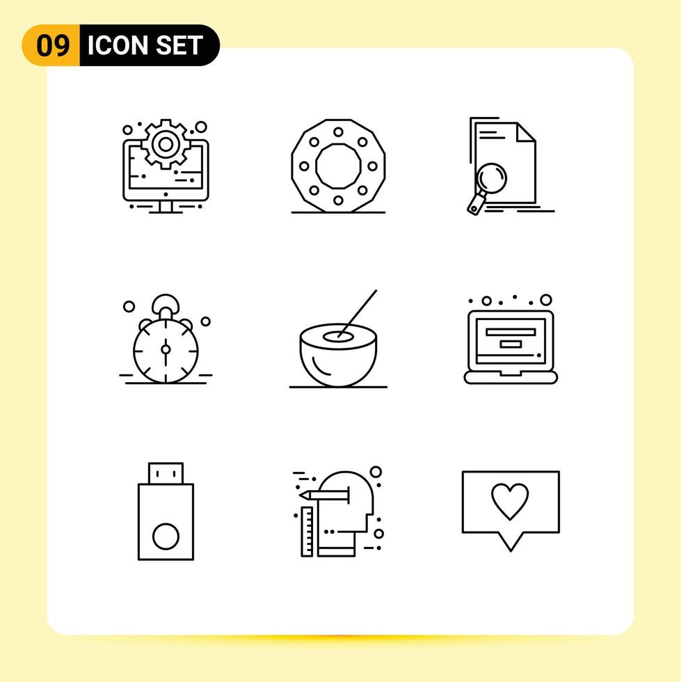 User Interface Pack of 9 Basic Outlines of bell clock shape alarm find Editable Vector Design Elements