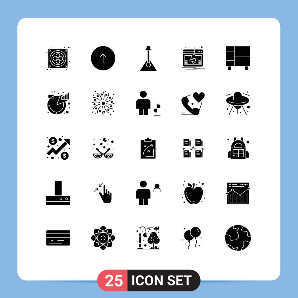 Modern Set of 25 Solid Glyphs and symbols such as appliances notice audio activity sound Editable Vector Design Elements