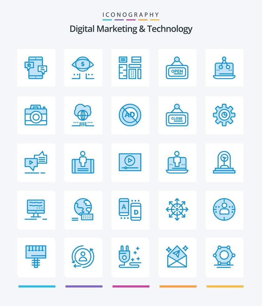 Creative Digital Marketing And Technology 25 Blue icon pack  Such As open. board. digital. marketing. native vector