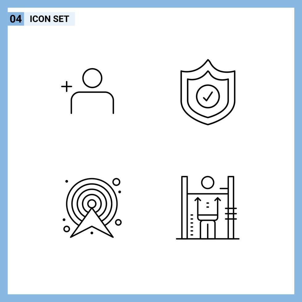 Mobile Interface Line Set of 4 Pictograms of discover people map protection arrow performance Editable Vector Design Elements