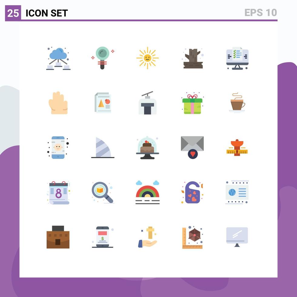 25 Universal Flat Color Signs Symbols of web development light wood camping Editable Vector Design Elements