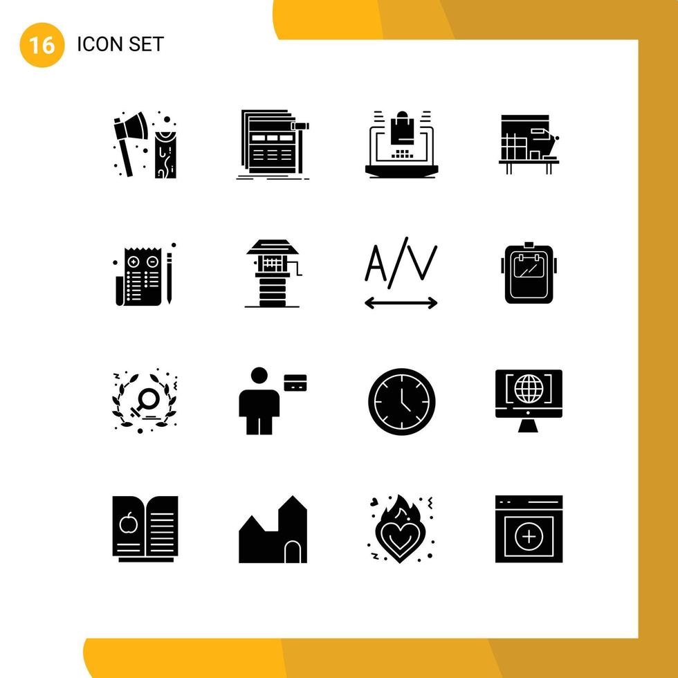 Modern Set of 16 Solid Glyphs and symbols such as table desk webpage workplace online Editable Vector Design Elements