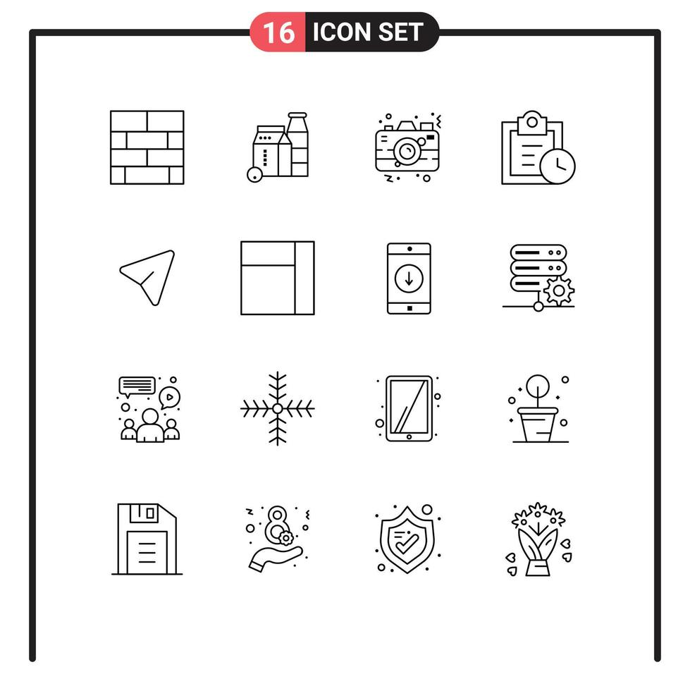 Pack of 16 Modern Outlines Signs and Symbols for Web Print Media such as pin todo camera tasks image Editable Vector Design Elements