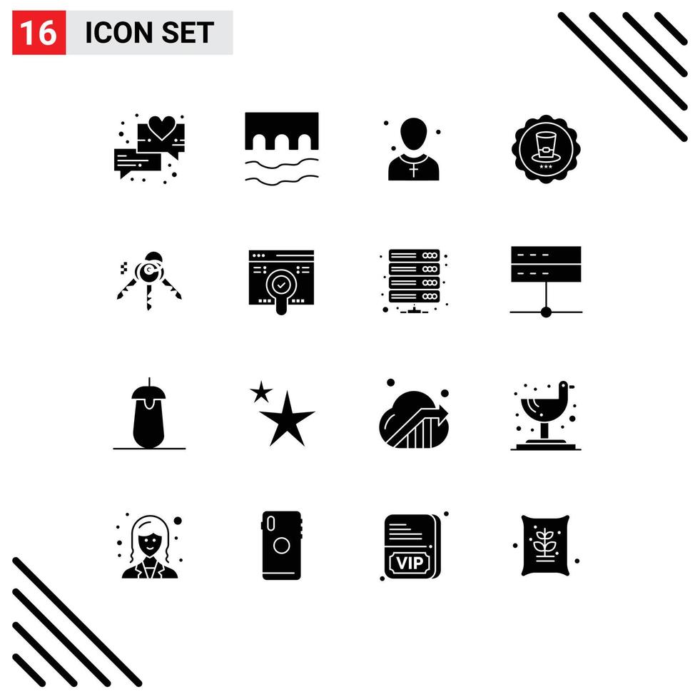 Group of 16 Modern Solid Glyphs Set for house sign christian drink preacher Editable Vector Design Elements