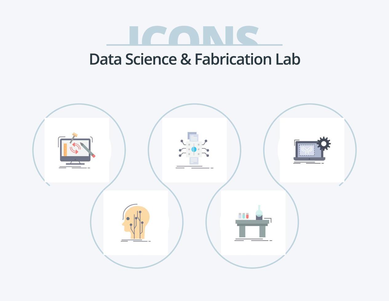 Data Science And Fabrication Lab Flat Icon Pack 5 Icon Design. datum. analysis. laboratory. processing. tools vector