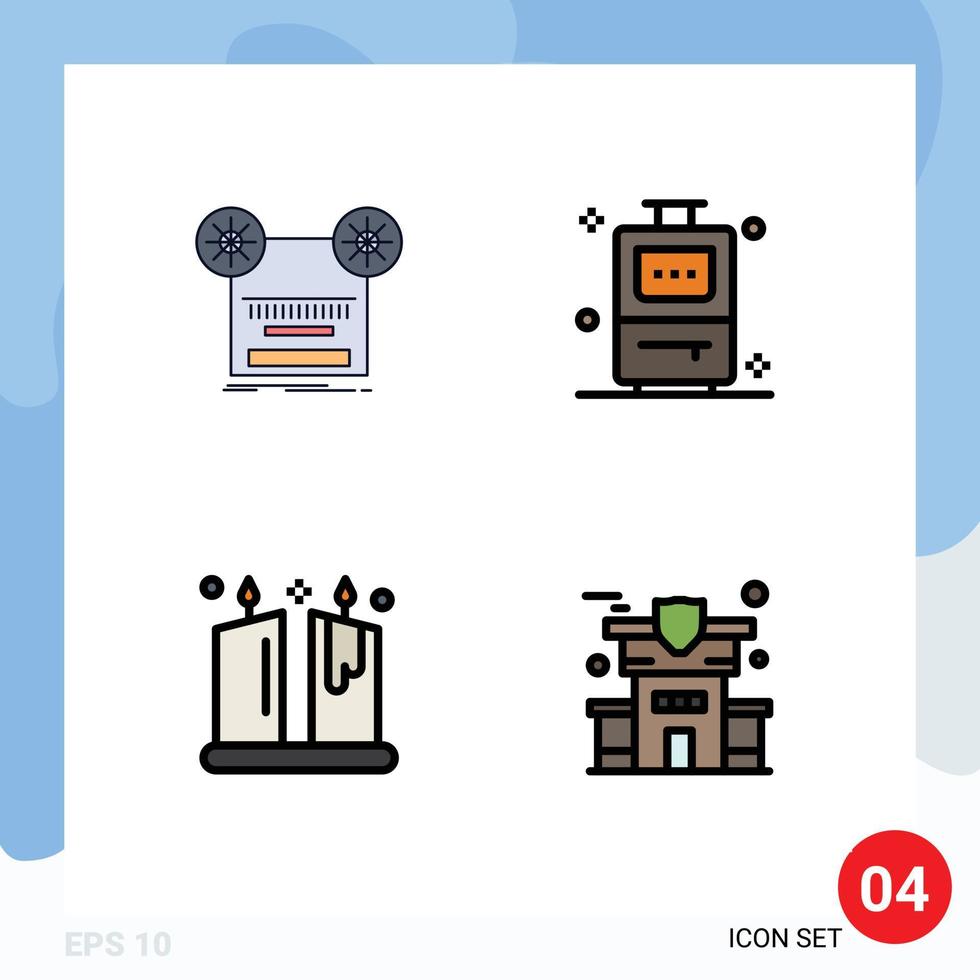 4 Creative Icons Modern Signs and Symbols of record illumination tape travel ornamental Editable Vector Design Elements